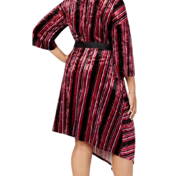NY Collection Striped Velvet Wrap Dress Asymmetric Hem Belted Plus Petite Sz 2XP - Picture 2 of 7
